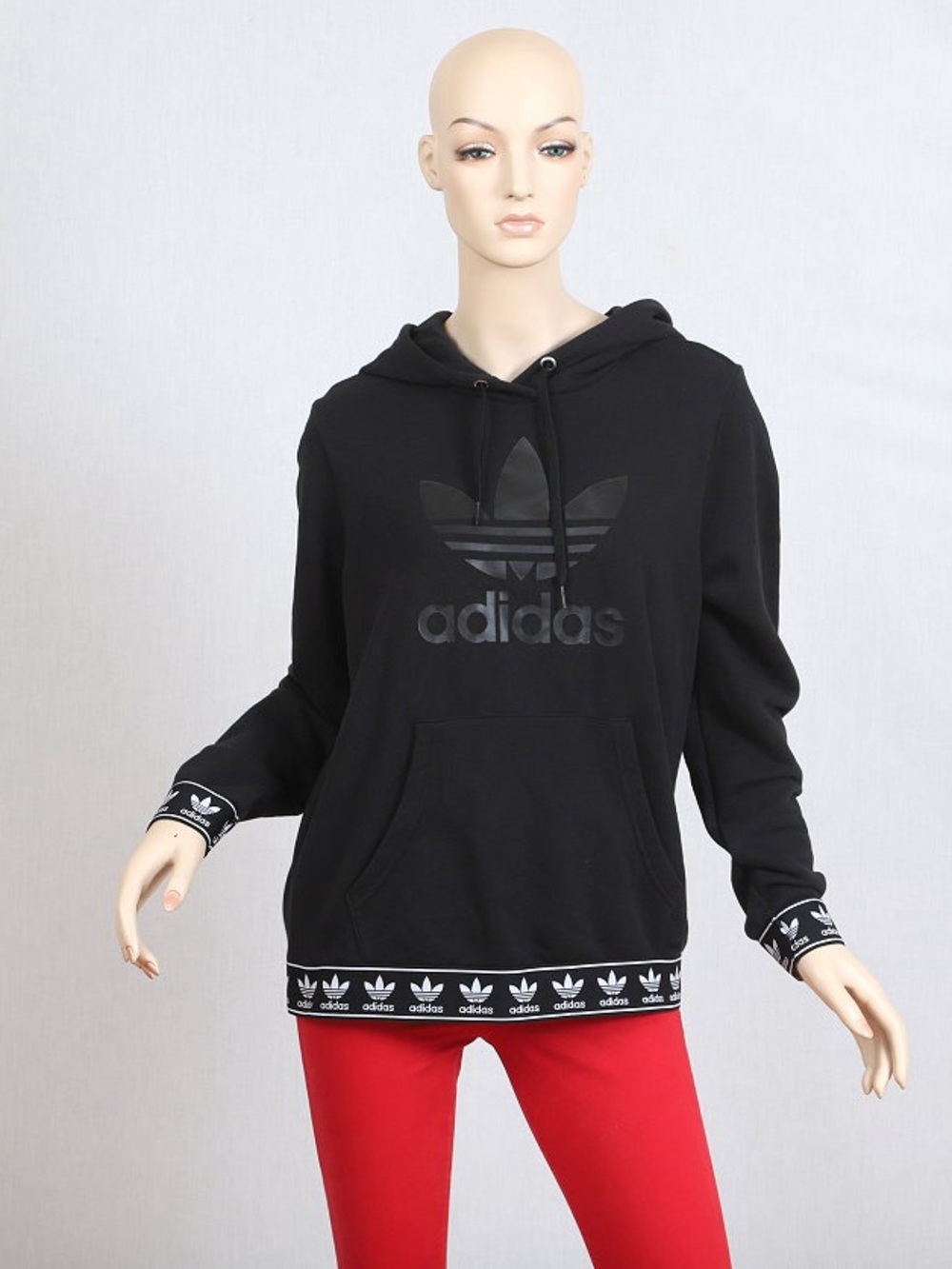 adidas Black Trefoil Logo Crewneck Hoodie Sweatshirt Large